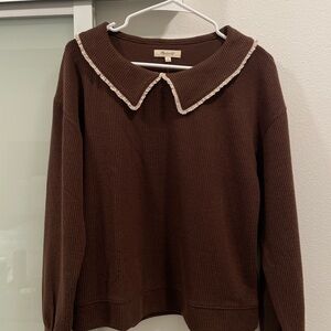 NWT Madewell Chocolate Brown Sweater with Lace Trim